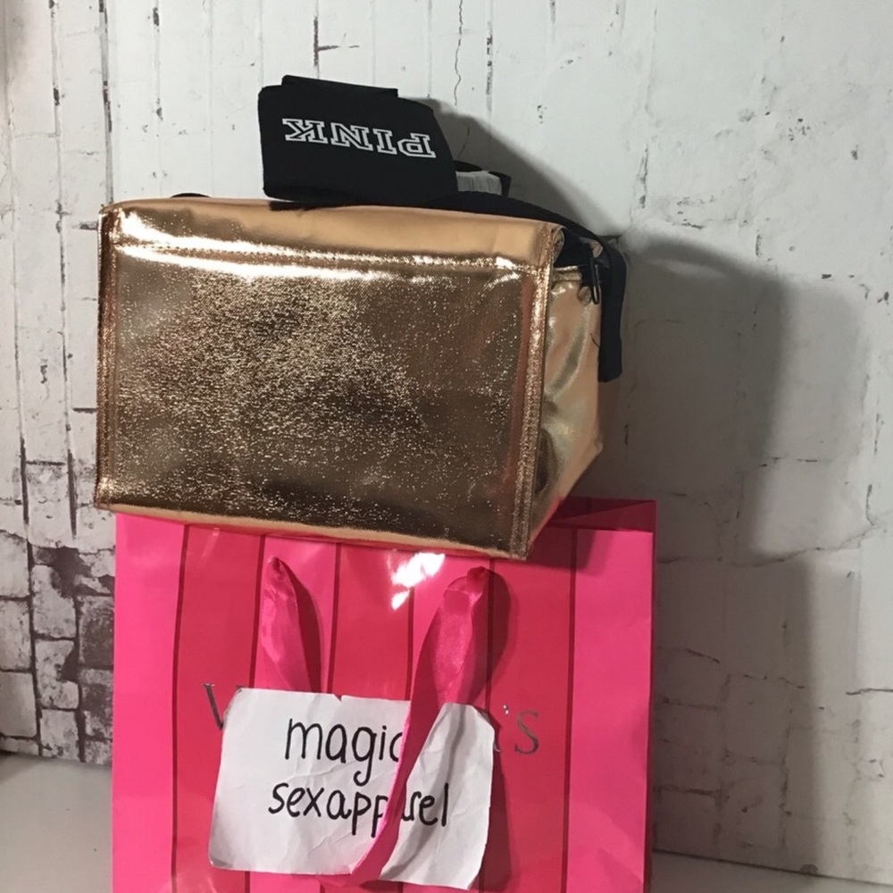 VS PINK COOLER LUNCH BOX COOZIE METALLIC GOLD - Picture 5 of 5